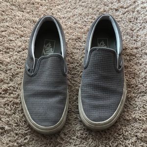 Grey waffle print faux suede Vans slip ons